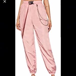 SHEIN pink cargo pants with chain and belt